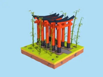 Cartoon Lowpoly Fushimi Inari-Taisha Shrine Low-poly 3D model