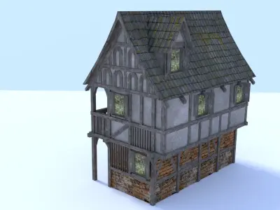 Medieval city house Low-poly 3D model