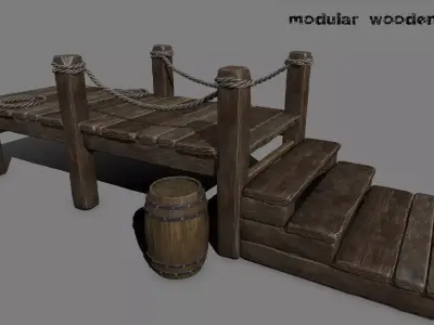 wooden pier Low-poly 3D model