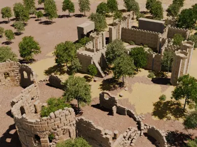Desert Fortress With Pool 3D model
