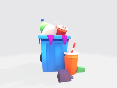 Cartoon Street trash Low-poly 3D model