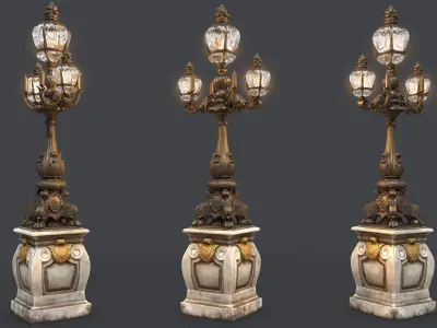 French Street Lamp Low-poly 3D model