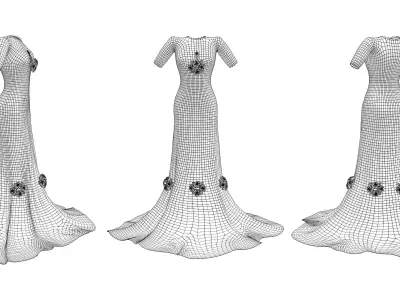 Roses Elegant Floor Length Gown Low-poly 3D model