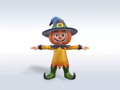 Cheerful Pumpkin Boy Halloween Character 3D model shop