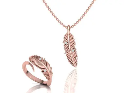 Feather Ring and Pendant Jewelry Set 3dprint models  3D Model Pack