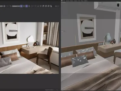 Japandi Style Modern Bedroom Interior  Cinema 4D  Redshift 3D model
