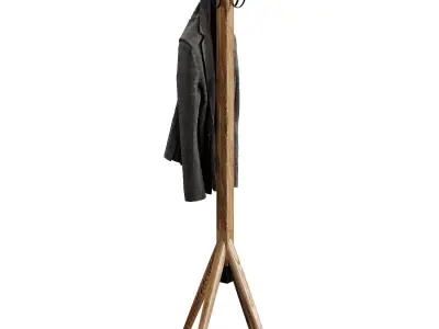 Wooden floor hanger jacket  clothes hallway 3D model
