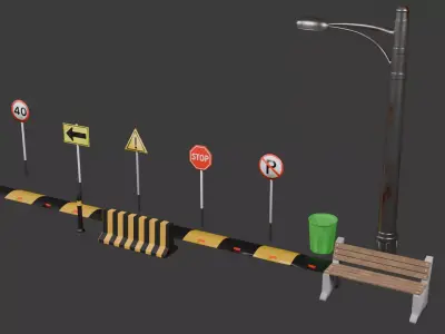 City Street Assets Pack Game Ready Low Poly Low-poly 3D model
