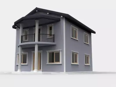 Blue House with one floor Greek columns 3D model