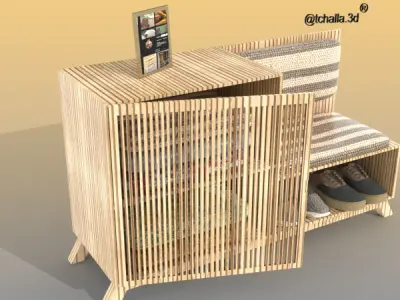 pratileira wooden shoe cabinet with shoes 3D print model