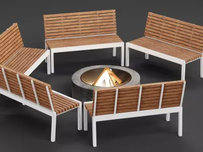 Garden Setup V11 - Fire Pit with Bench Seating Low-poly 3D model