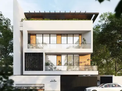 Modern residential exterior architectural visualization 3D model