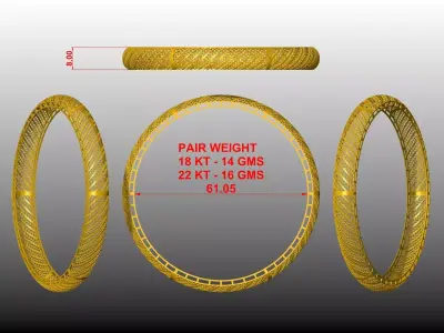 COLLECTION OF LIGHT WEIGHT BANGLES   3D print model