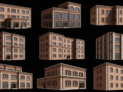 BRICK BUILDING APARTMENT TENEMENT HOUSE CITY TOWN COLLECTION Low-poly 3D model