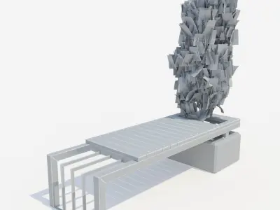 bench and thuja Low-poly 3D model