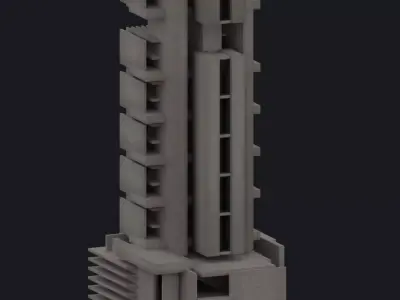Brutalist Tower Building 14 Low-poly 3D model