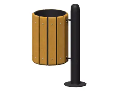 Wooden open cage type trash can Low-poly 3D model