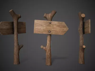 Wooden Sign  Low-poly 3D model