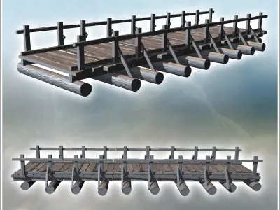 Wooden bridge with wood log as foundation supports designed for  3D print model