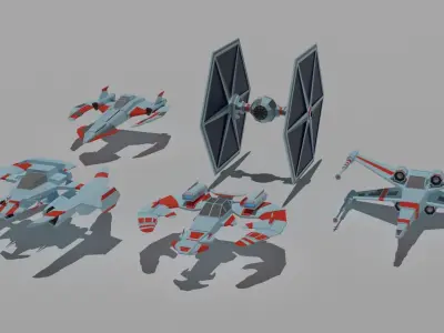 Low-poly spaceships game-ready collection Low-poly 3D model
