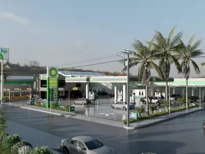 DETAILED GAS STATION FUEL STATION 3D model