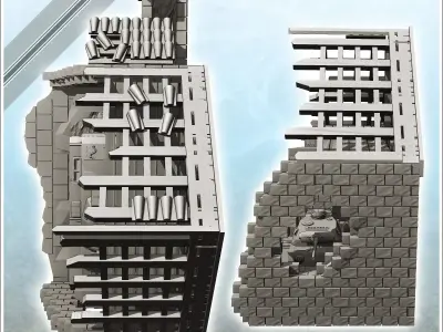 Ruined building with Panzer III Ausf J 20 - World War Two Second 3D print model
