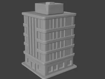Modern Blue Office Building 3D - Low Poly Models Low-poly 3D model