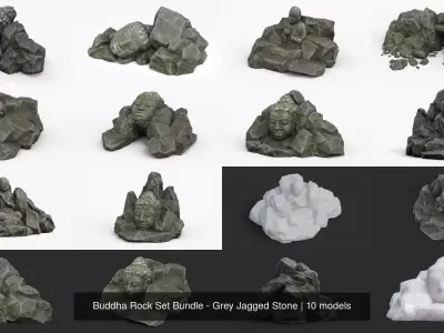 Buddha Rock Set Bundle - Grey Jagged Stone 3D Model Pack