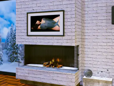 Fireplace with window White Briks Wall Free 3D model