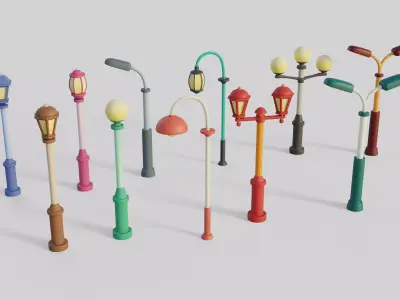 Cartoon Street Lights Collection Low-poly 3D model