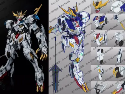 Gundam Barbados Lupus Rex Armor - DIY Cosplay Pepakura Foam Low-poly 3D model