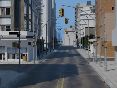 City Downtown Skyscraper Street Low-poly 3D model