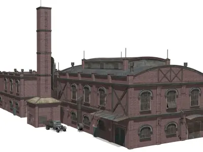 Old brick factory Low-poly 3D model