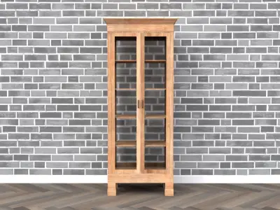 Cabinet tall wooden bookcase with shelves Low-poly 3D model