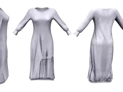 Long Sleeve Loose Fit Solid Maxi Dress Low-poly 3D model