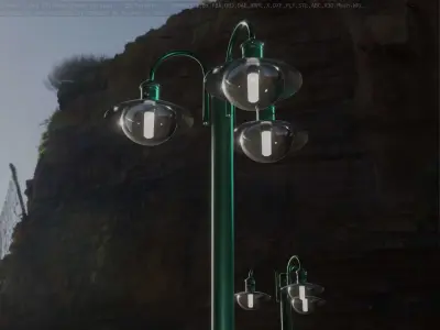 Street Light -7- Moss Green Version -3 Lamps-  Low-poly 3D model