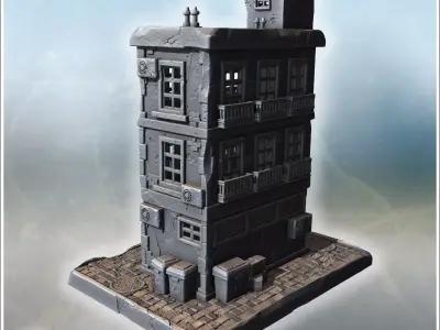 Mini market building with balconies detailed windows rooftop str 3D print model