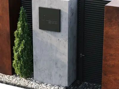 Fence wooden with two doors and tree 3D model