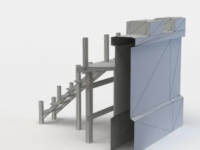 Masonry wall with wooden stairs  Low-poly 3D model