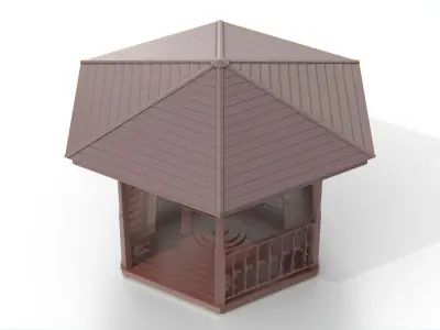 Thai Style Hexagonal Wooden Pergola Gazebo Low-poly 3D model