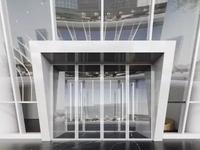 Modern Office Lobby with Curved Ceiling Lights 3D model