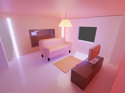 low poly hall living room with lighting Low-poly 3D model