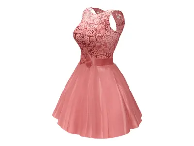 Rockabilly Bride Dress Low-poly 3D model