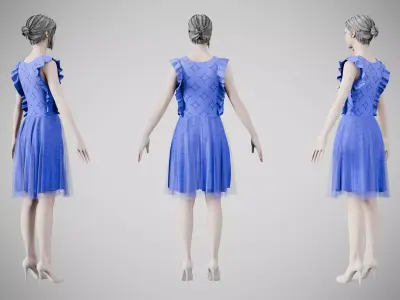 Dress 20 Very Light Blue With Design Low-poly 3D model