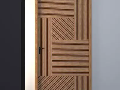3d door wooden with zigzag pattern Low-poly 3D model