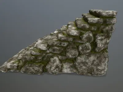 stairs stone wall with moss Low-poly 3D model