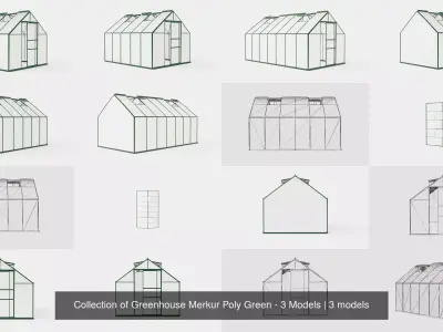 Collection of Greenhouse Merkur Poly Green - 3 Models 3D Model Pack