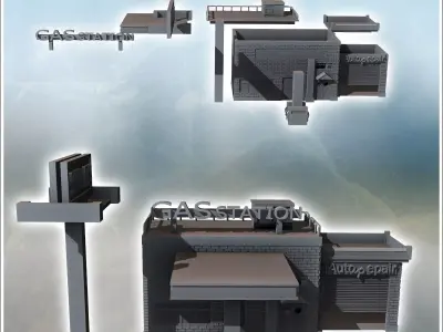 Modern petrol station with large sign and shop under awning 7 -  3D print model