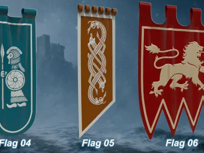 25 Epic Medieval Flags Vol 2 Game Ready and Archviz Assets Low-poly 3D model