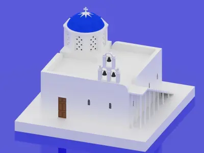 Blue Dome Church In Greece Santorini Low-poly 3D model
